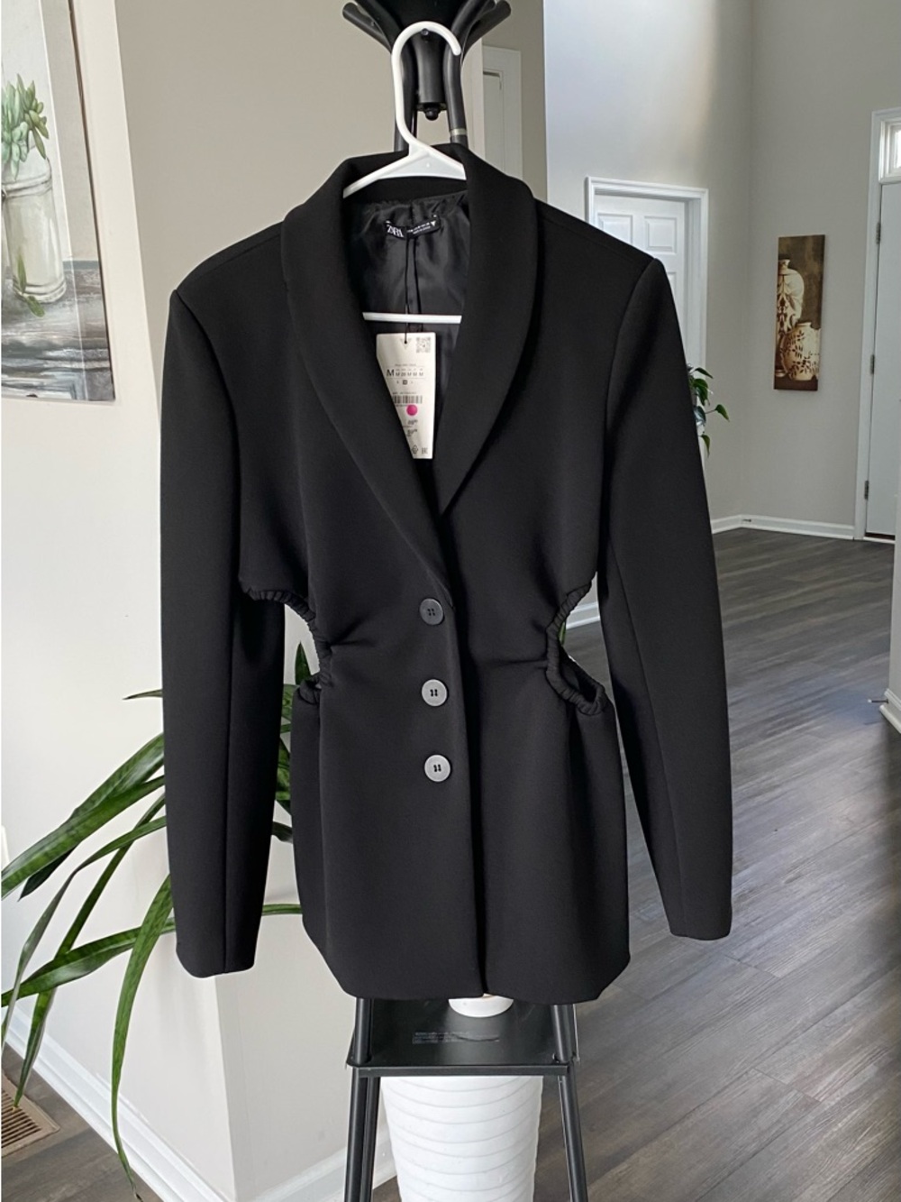 ZARA Black Cut-Out Waist Blazer Jacket - Scuba Crepe Stretch - Picture 3 of 9
